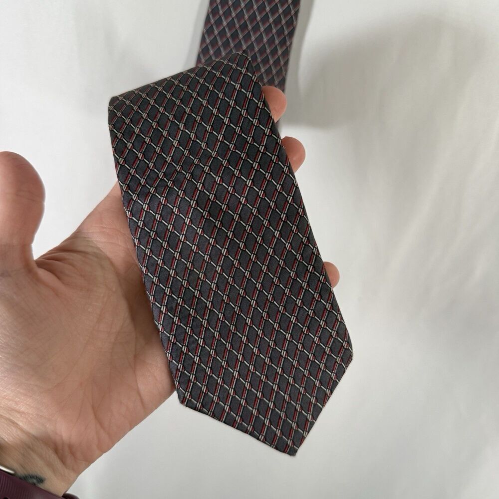 Christian Dior Cravates Tie Men's 57" Grey Plaid All Silk 3" Wide